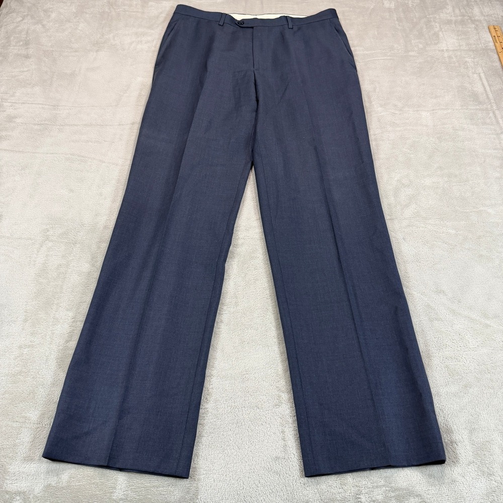 Santorelli Romeo Mens 35x34 Luxury Serge Blue Virgin Wool Flat Front Dress Pants